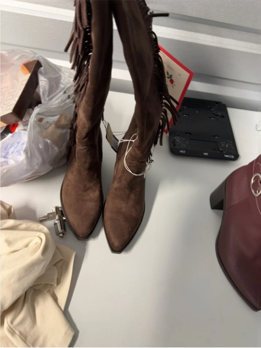 Women's Fringe Suede Knee-High Boots - Brown size 7 new universal thread brand
